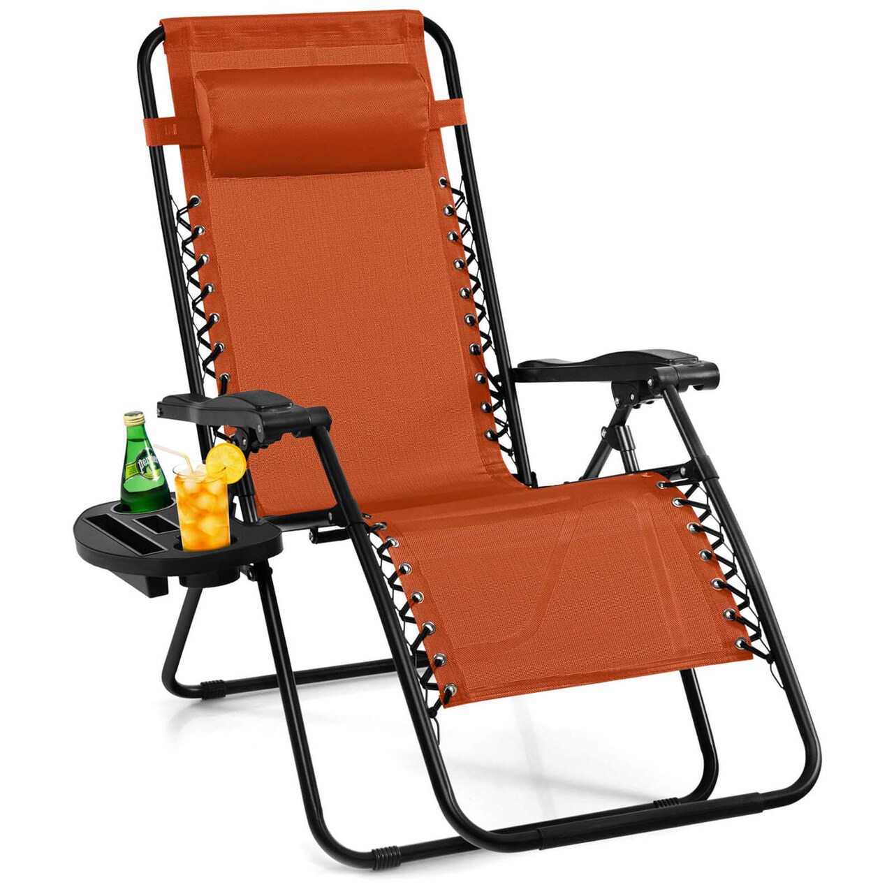 Costway Folding Zero Gravity Reclining Lounge Chairs Beach Patio with Utility Tray Orange